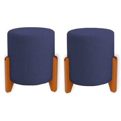 Kit 2 Puffs Orgânicos Boucle Thor Com Pés De Madeira - 7 Decor Azul Marinho