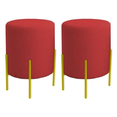 Kit 2 Puffs Orgânicos Veludo Thor Com Pés De Ferro Dourado - 7 Decor Vermelho