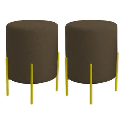 Kit 2 Puffs Orgânicos Veludo Thor Com Pés De Ferro Dourado - 7 Decor Marrom