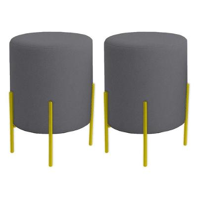 Kit 2 Puffs Orgânicos Veludo Thor Com Pés De Ferro Dourado - 7 Decor Cinza Escuro