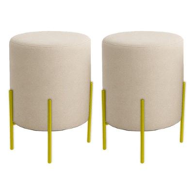 Kit 2 Puffs Orgânicos Boucle Thor Com Pés De Ferro Dourado - 7 Decor Bege