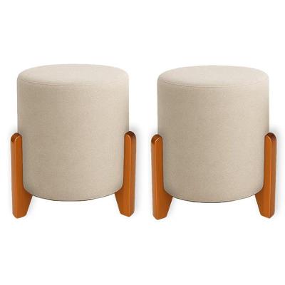 Kit 2 Puffs Orgânicos Boucle Thor Com Pés De Madeira - 7 Decor Bege