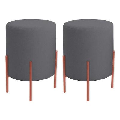 Kit 2 Puffs Orgânicos Boucle Thor Com Pés De Ferro Rosê - 7 Decor Cinza Escuro