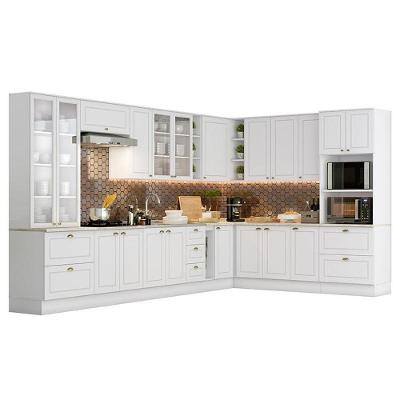Cozinha Completa De Canto Americana 14 Peças Branco Com Cristaleira - Móveis Henn Branco