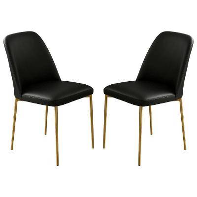Conjunto 2 Cadeiras Londres Couro Preto Metal Dourado