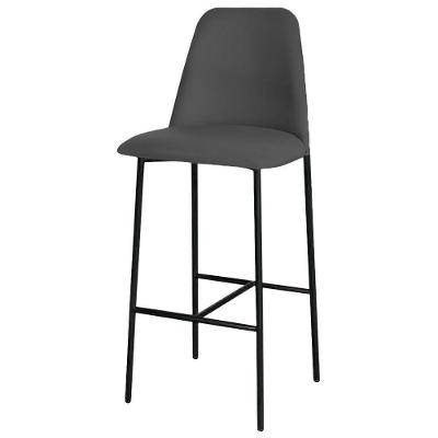 Banqueta Turquia Veludo Cinza Em Metal Preto