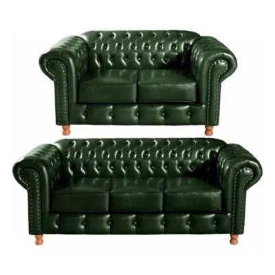 Conjunto Sofás 2 E 3 Lugares Chesterfield Luís Xv Vintage Retrô Capitonê Couro Verde