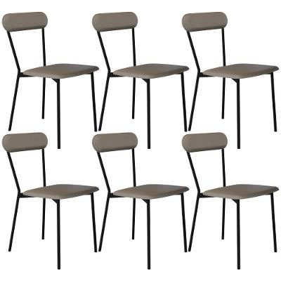 Kit 06 Cadeiras Estofada Para Sala De Jantar Liora Preto C01 Courino Cinza - Lyam Decor