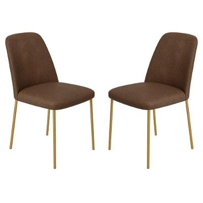 Conjunto 2 Cadeiras Londres Couro Marrom Metal Dourado