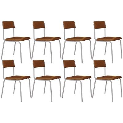 Kit 08 Cadeiras Estofada Para Sala De Jantar Sense Branco C01 Courino Caramelo - Lyam Decor
