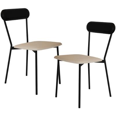 Kit 02 Cadeiras Estofada Para Sala De Jantar Liora Preto C01 Linho Areia Courino Preto - Lyam Decor