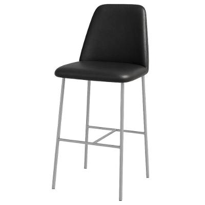 Banqueta Turquia Couro Preto Em Metal Champanhe