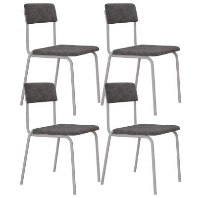 Kit 04 Cadeiras Estofada Para Sala De Jantar Sense Branco C01 Linho Prata - Lyam Decor