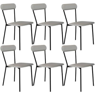 Kit 06 Cadeiras Estofada Para Sala De Jantar Liora Preto C01 Courino Off White - Lyam Decor