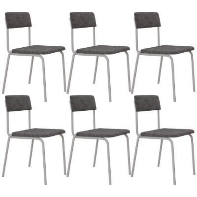 Kit 06 Cadeiras Estofada Para Sala De Jantar Sense Branco C01 Linho Prata - Lyam Decor