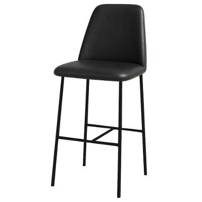 Banqueta Turquia Couro Preto Em Metal Preto