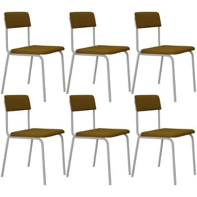 Kit 06 Cadeiras Estofada Para Sala De Jantar Sense Branco C01 Linho Mostarda - Lyam Decor