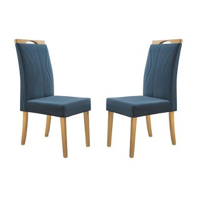Conjunto 2 Cadeiras De Jantar Londres Veludo Azul Marinho Com Pés Em Madeira