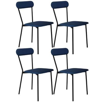 Kit 04 Cadeiras Estofada Para Sala De Jantar Liora Preto C01 Linho Azul - Lyam Decor