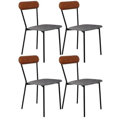 Kit 04 Cadeiras Estofada Para Sala De Jantar Liora Preto C01 Linho Prata Courino Caramelo - Lyam Decor