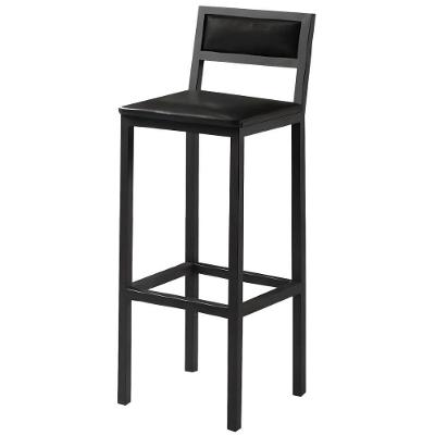 Banqueta Florença Couro Preto Em Metal Preto