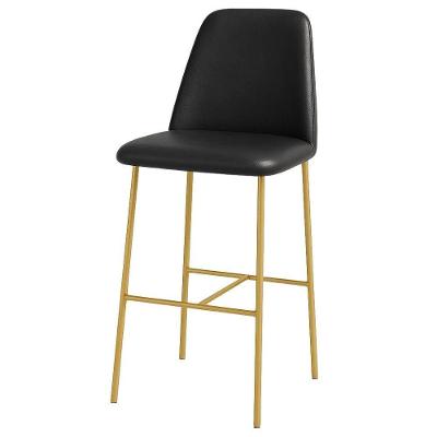 Banqueta Turquia Couro Preto Em Metal Dourado