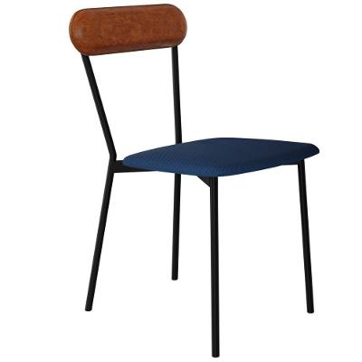 Cadeira Estofada Para Sala De Jantar Liora Preto C01 Linho Azul Courino Caramelo - Lyam Decor