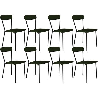 Kit 08 Cadeiras Estofada Para Sala De Jantar Liora Preto C01 Linho Verde Musgo - Lyam Decor