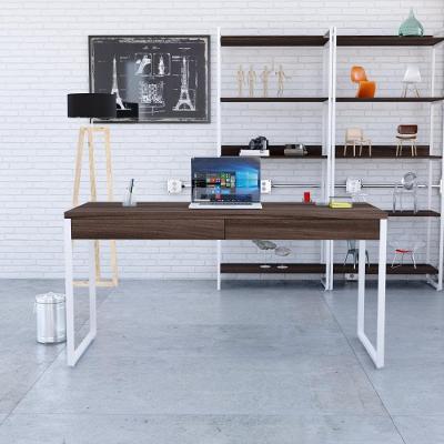 Mesa Diretor 150x60x75cm Com 2 Gavetas Kuadra Nogal Estrutura Branca