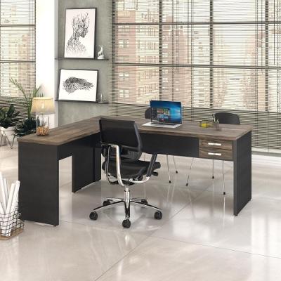 Mesa Para Escritório Em L 1,80x1,60m Tampo E Pés 30mm Com Gaveta Carvalho Dark Compreto Ônix