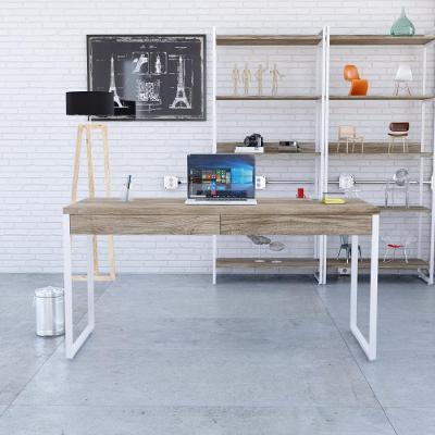 Mesa Diretor 150x60x75cm Com 2 Gavetas Kuadra Carvalho Estrutura Branca