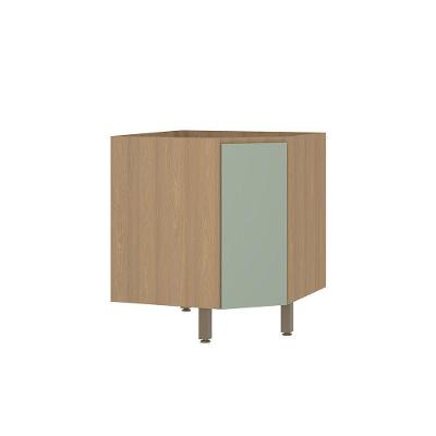 Balcão De Cozinha Canto Diagonal 74cm 1 Porta Sem Tampo Slim Freijó/verde Jade