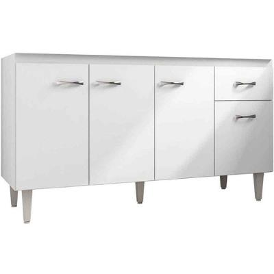 Balcão de Pia Para Cozinha 150 Cm Graziela 4 Portas 1 Gaveta Branco Preto