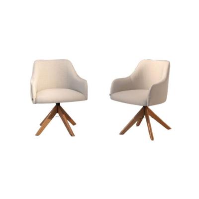 Conjunto Poltronas Decorativa Hera Linho Nude Com Base Giratória Em Madeira