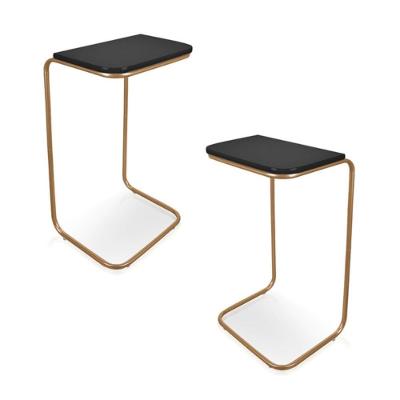 Conjunto 2 Mesas De Apoio Para Sofá Preto Base Em Metal Dourado