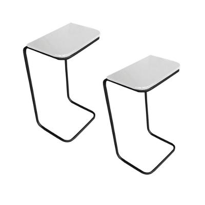 Conjunto 2 Mesas De Apoio Para Sofá Branco Base Em Metal Preto