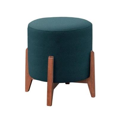 Puff Thor Luxo Madeira Maciça Tecido Veludo Azul
