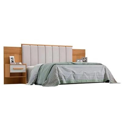 Cabeceira Casal íris Estofada Com 2 Mesas De Cabeceira D'doro Cinamono Off White Ripado 1,40m