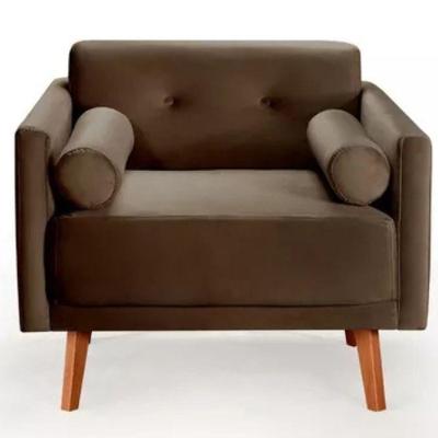 Poltrona Decorativa Luma Veludo Marrom Com Pés Em Madeira
