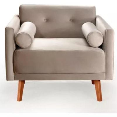 Poltrona Decorativa Luma Veludo Capuccino Com Pés Em Madeira