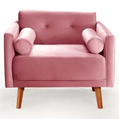 Poltrona Decorativa Luma Suede Rosa Com Pés Em Madeira