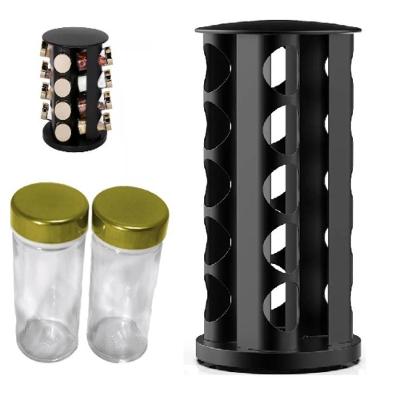 Porta Temperos Giratorio Carrossel Inox Preto Dourado 20 Potes Condimentos Suporte Premium Luxo