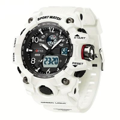 Relógio Esportivo Masculino Ofns - S3169, Dupla Exibição Branco