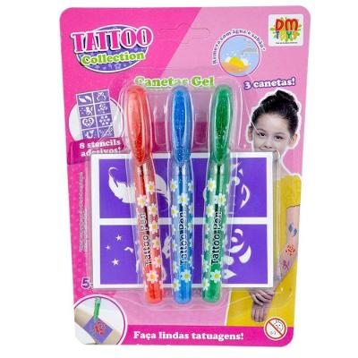 Tatto Collection 3 Canetas Gel E Adesivos - Dm Toys