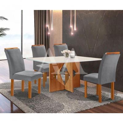 Sala De Jantar Milão Tampo Plus 120x80 Com 4 Cadeiras Londres Cel Móveis - Cinamomo/off