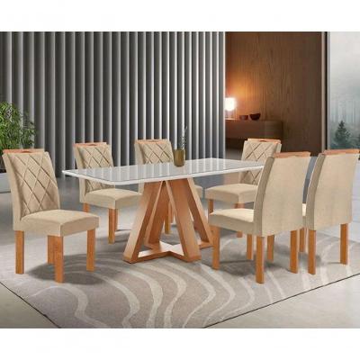 Sala De Jantar Madri Tampo Smart Com Vidro 6 Cadeiras Toronto Cel Móveis - Cinamomo/off
