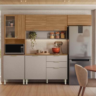 Armário De Cozinha Compacta Com Balcão 250cm 4 Pçs Multimóveis Cr20467 Amêndola Nude Prime
