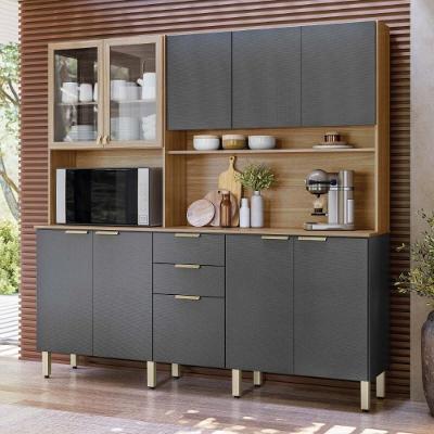 Armário De Cozinha Compacta 198cm Multimóveis Cr20468 Amêndola Grafito Prime