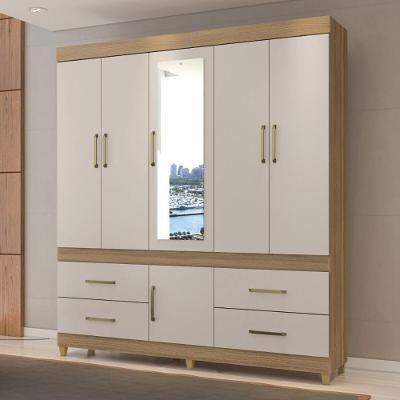Guarda-roupa Casal Com Espelho 6 Portas 4 Gavetas 192cm Multimóveis Cr35285 Amêndola/off White