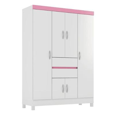 Guarda-roupa Com 6 Portas E 2 Gavetas 128cm Multimóveis Cr35283 Branco/rosa
